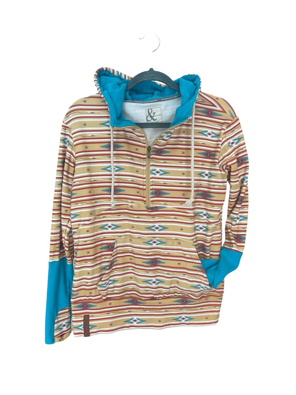 AMPERSAND AVE Southwest Stripe Half-Zip Hoodie with Turquoise Accents